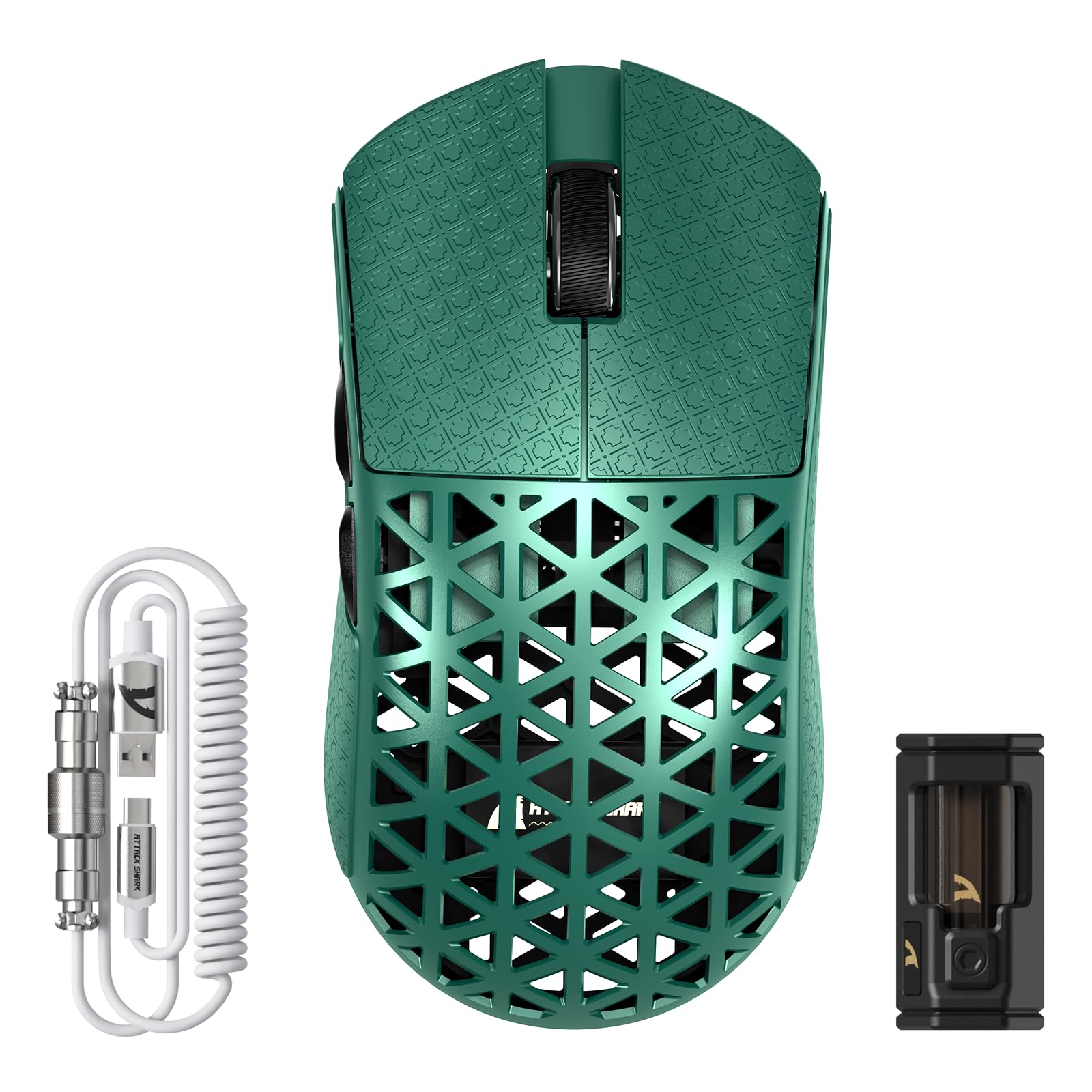 ATTACK SHARK R5 Ultra Wireless Gaming Mouse - 39g Superlight, 42K DPI, Carbon Fiber Shell, Green&Griptape, BT/2.4G/USB-C