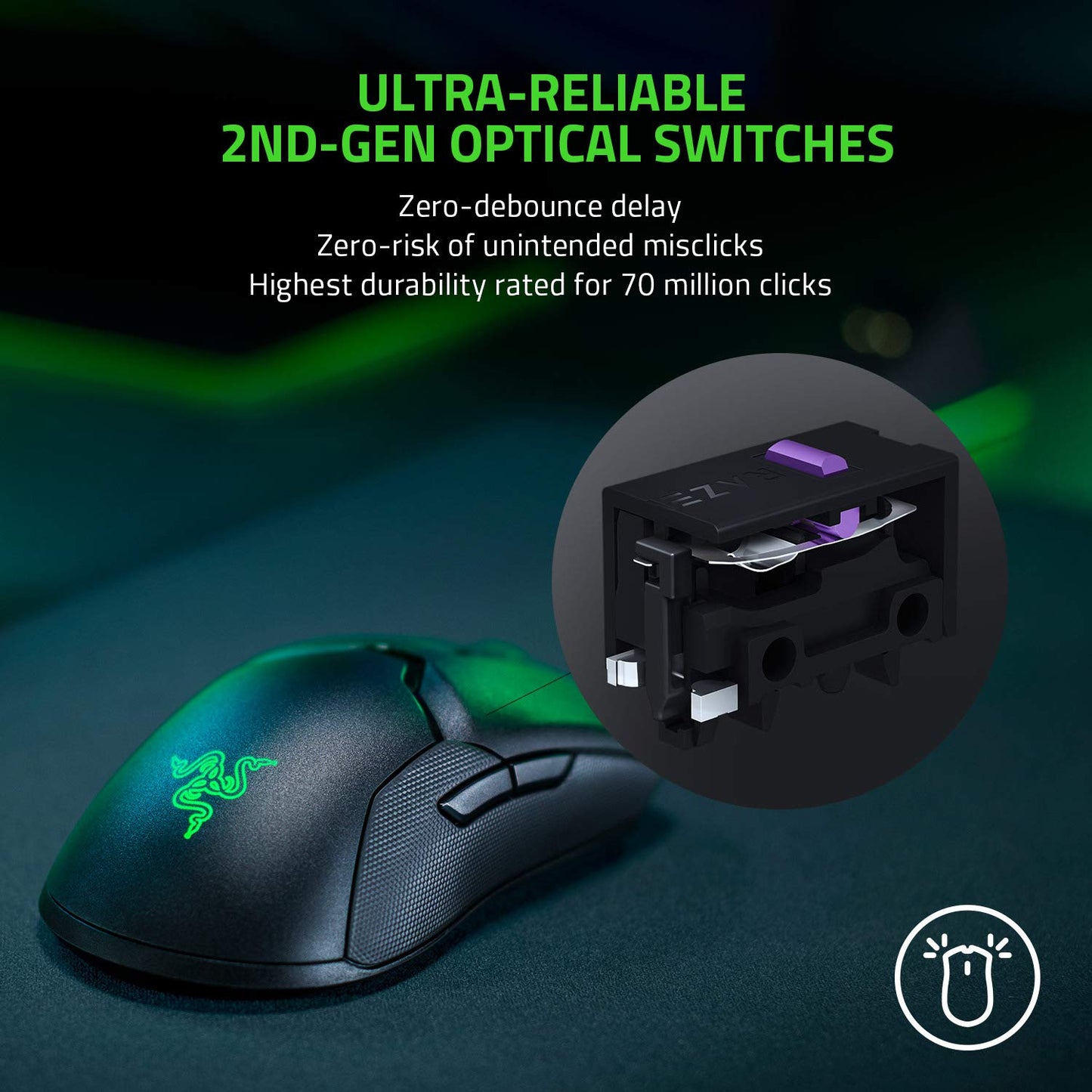 Razer Viper Ultimate Wireless Gaming Mouse - 20K DPI, 8 Programmable Buttons, Chroma Lighting, Classic Black, Model RZ01-03050200-R3U1