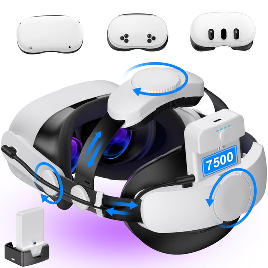 Kawaye for Meta Quest 3S/3/2 Head Strap with 2X7500mAh Hot-Swap Batteries for 6-8H Playtime Adjustable VR Headset Strap with Large Support Pad Enhanced Support Reduce Pressure for Games