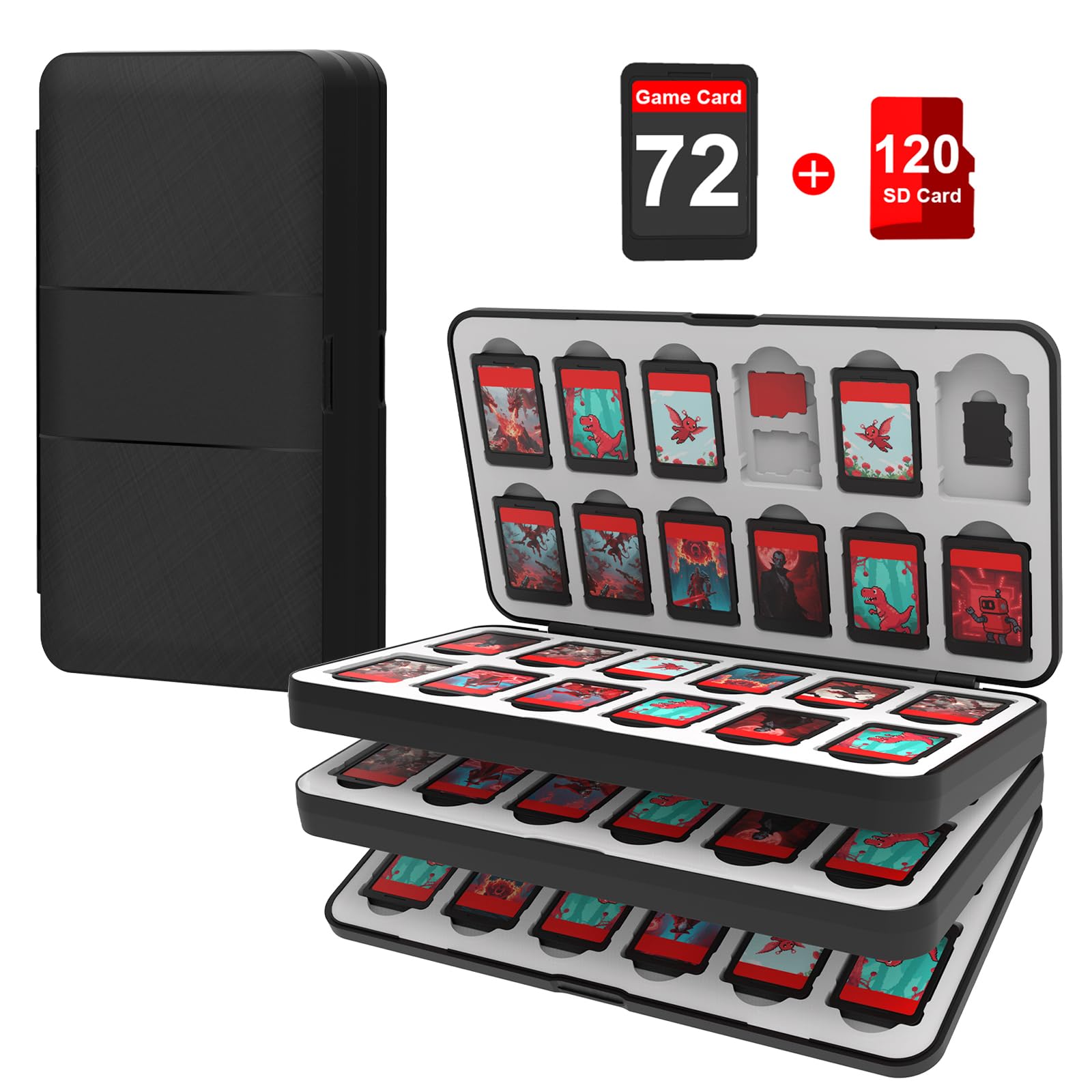 QuoLumPIA 72 Nintendo Switch 2 Game Case - for Switch/OLED/Lite Game Cartridges storage with 72 Game Card & 120 Micro SD Card Slots  Black  Hard Shell  Silicone Lining  Magnetic game card holder