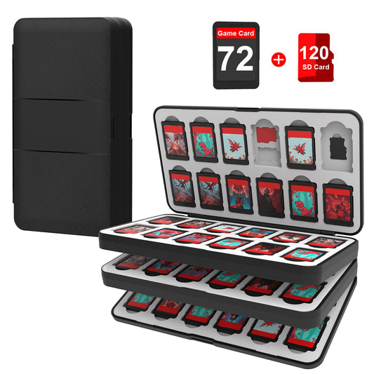 QuoLumPIA 72 Nintendo Switch 2 Game Case - for Switch/OLED/Lite Game Cartridges storage with 72 Game Card & 120 Micro SD Card Slots  Black  Hard Shell  Silicone Lining  Magnetic game card holder