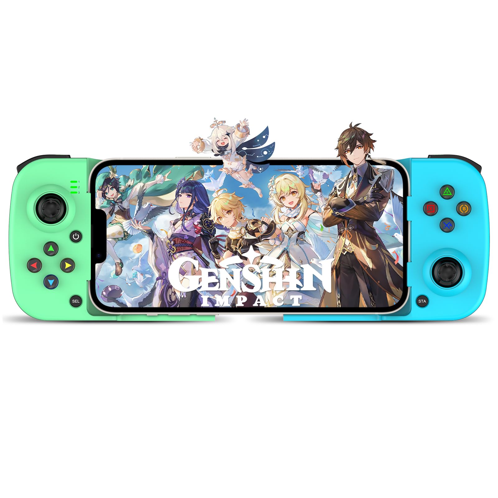 Joso Mobile Gaming Controller for iPhone/Android - Wireless Gamepad, Ergonomic Design, Green+Blue, Model BSP-D3