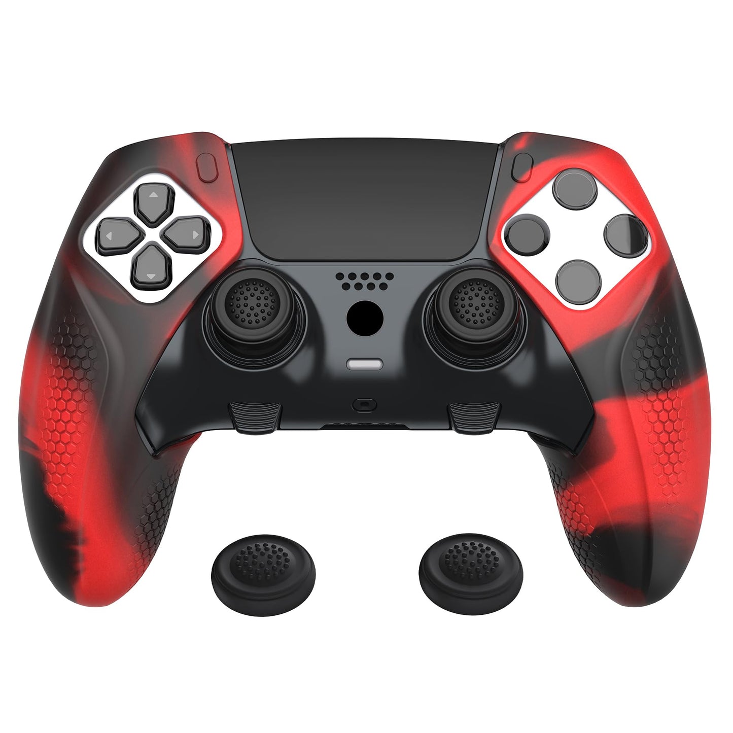 PlayVital Ninja Edition Anti-Slip Half-Covered Silicone Cover for ps5 Edge Wireless Controller  Ergonomic Protector Soft Rubber Case for ps5 Edge Controller with Thumb Grips - Red & Black