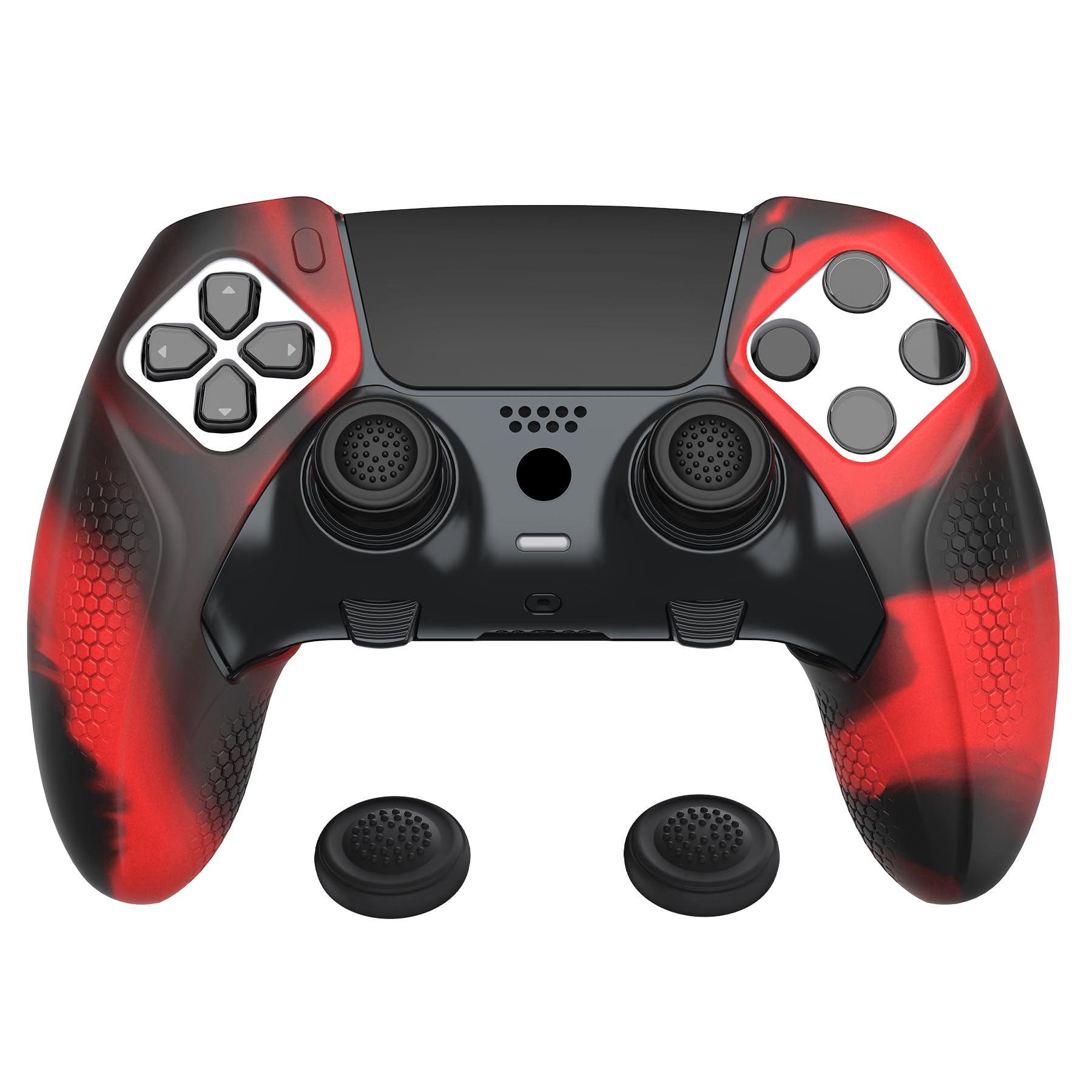 PlayVital Ninja Edition Anti-Slip Half-Covered Silicone Cover for ps5 Edge Wireless Controller  Ergonomic Protector Soft Rubber Case for ps5 Edge Controller with Thumb Grips - Red & Black