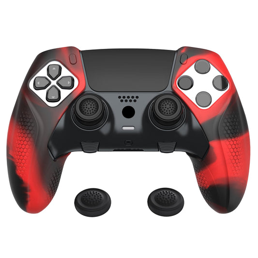 PlayVital Ninja Edition Anti-Slip Half-Covered Silicone Cover for ps5 Edge Wireless Controller  Ergonomic Protector Soft Rubber Case for ps5 Edge Controller with Thumb Grips - Red & Black