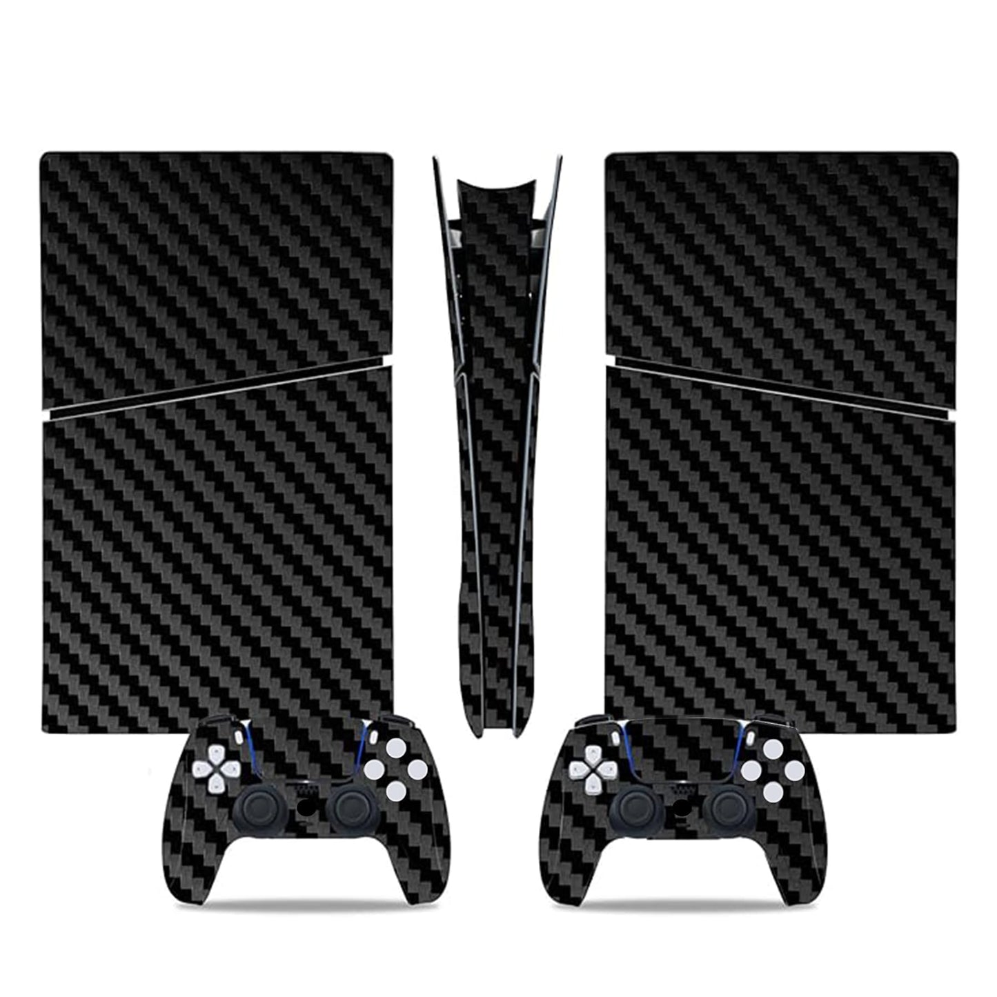 Skin Sticker Compatible with PS5 Slim Digital Console, Black Carbon Fiber Vinyl Decal Cover Wrap for Wireless Controller