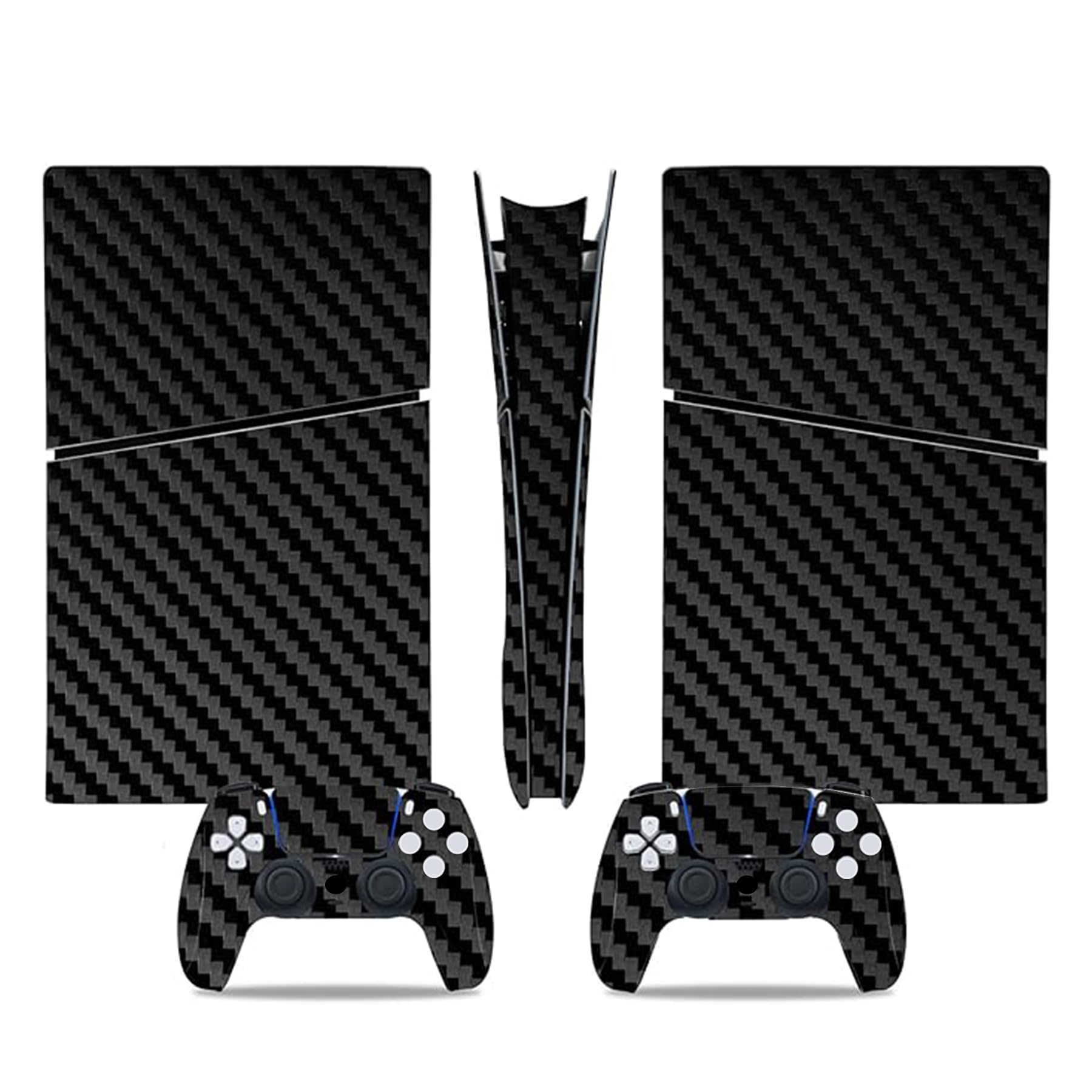 Skin Sticker Compatible with PS5 Slim Digital Console, Black Carbon Fiber Vinyl Decal Cover Wrap for Wireless Controller