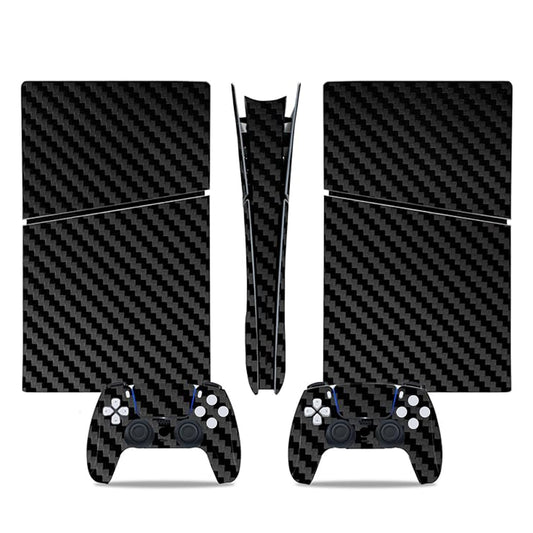 Skin Sticker Compatible with PS5 Slim Digital Console, Black Carbon Fiber Vinyl Decal Cover Wrap for Wireless Controller