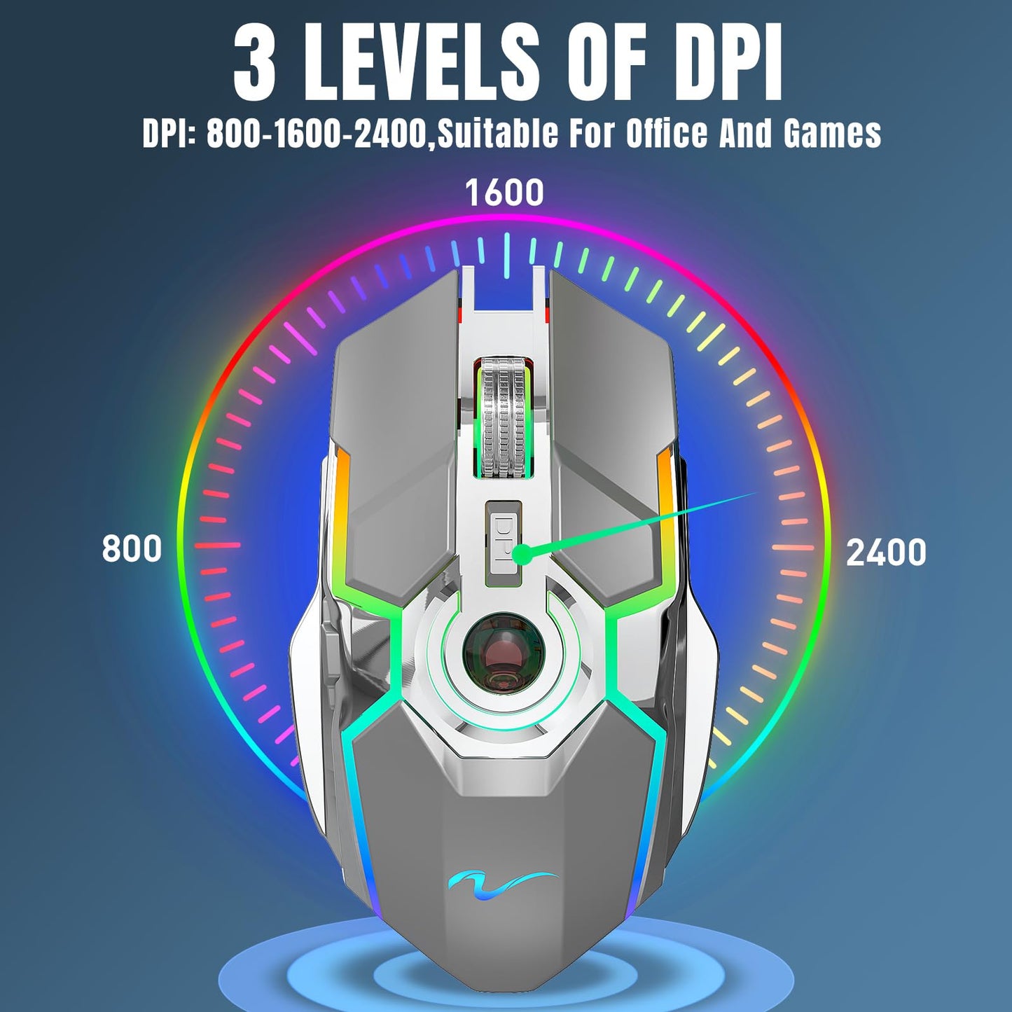HXMJ Rechargeable Wireless Gaming Mouse - Z30 Gray, USB Receiver, Medium Size, Decompress Crystal Ball Design