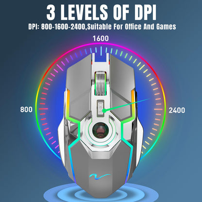 HXMJ Rechargeable Wireless Gaming Mouse - Z30 Gray, USB Receiver, Medium Size, Decompress Crystal Ball Design