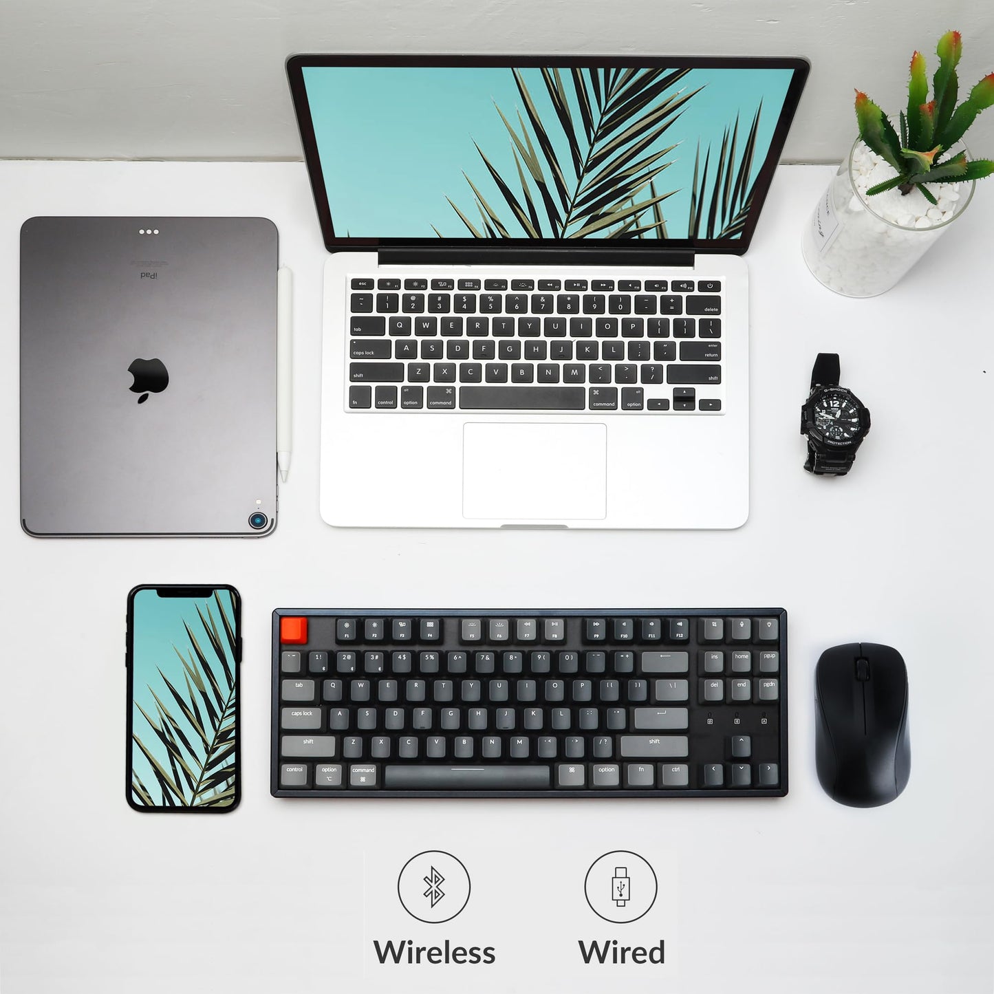 Keychron K8 Wireless Mechanical Keyboard, 87 Keys TKL, Gateron Brown Switch, RGB Backlight, Aluminum Frame, USB-C for Mac/Windows