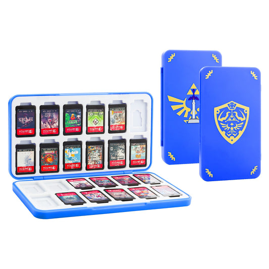 GLDRAM Game Card Case for Nintendo Switch 2/NS/Lite/OLED  Soft Lining Game Case Storage with 24 Game Card Slots & 24 Micro SD Card Slots  Game Cartridge Holder with Magnetic Closure for Zelda - Blue