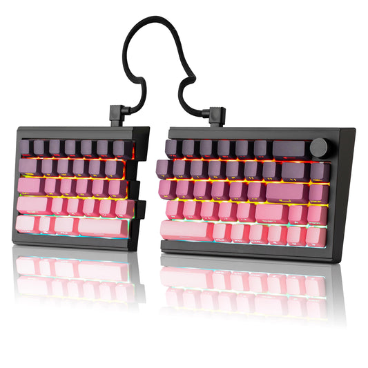 ZORNHER ST68 Wireless Ergonomic Split Mechanical Keyboard 65% Pink & Purple Creamy Thocky TKL Gaming Keyboard with Knob Lighted Up PBT Keycaps Cream Switches