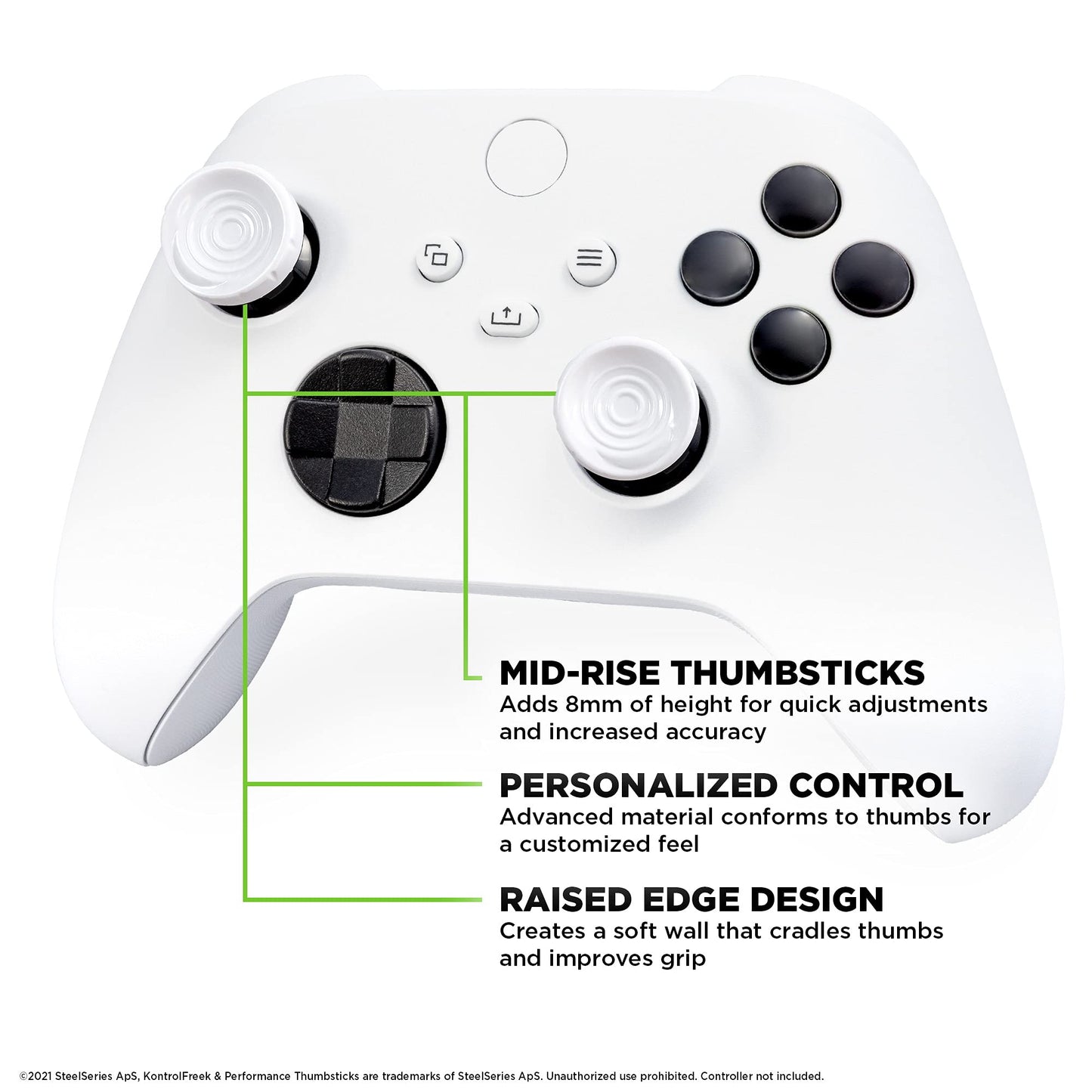 KontrolFreek CQC Rush Performance Thumbsticks for Xbox One/X Series X - 2 Mid-Rise Concave - White - Model 53361