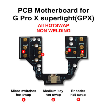 Hokeyio Hot-Swap Micro Switch PCB Kit for Logitech G Pro X Superlight - ENIG Gold Pads, 6-Claw Clamps, Fix Double-Click, GPX Color