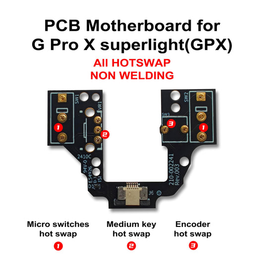 Hokeyio Hot-Swap Micro Switch PCB Kit for Logitech G Pro X Superlight - ENIG Gold Pads, 6-Claw Clamps, Fix Double-Click, GPX Color