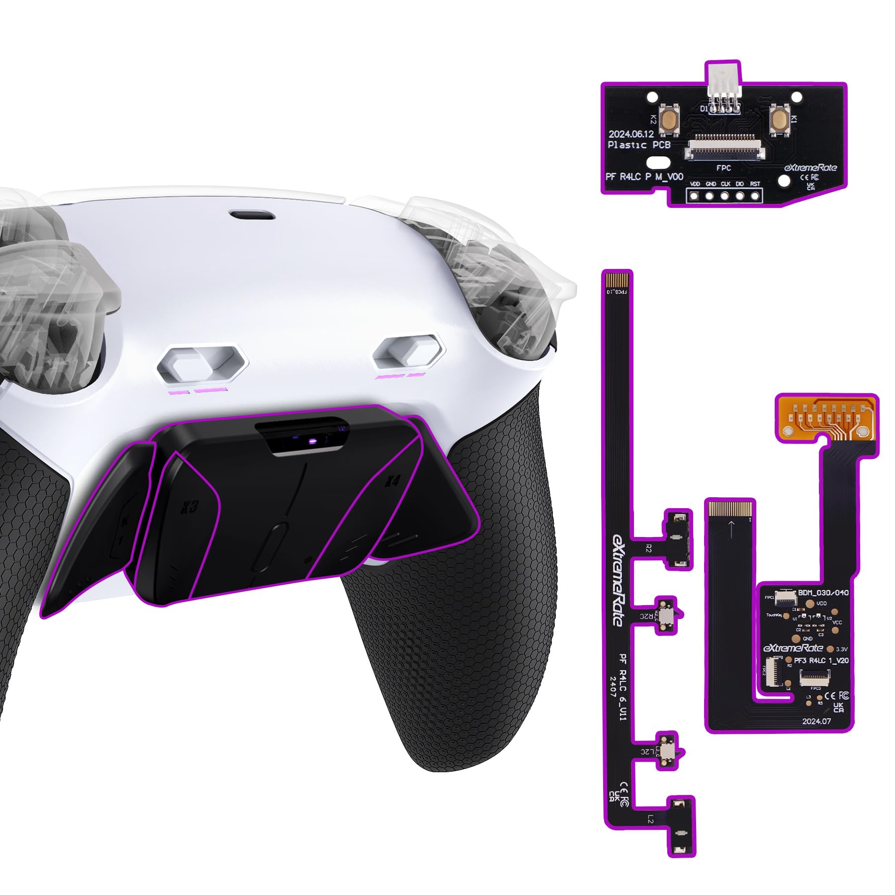 eXtremeRate RISE4 Plus MAX Back Paddles Kit with Clicky Trigger Stops & Rubberized Grip for PS5 Controller BDM-030 040 050  Black Remappable Back Buttons Kit for PS5 Controller - White Black