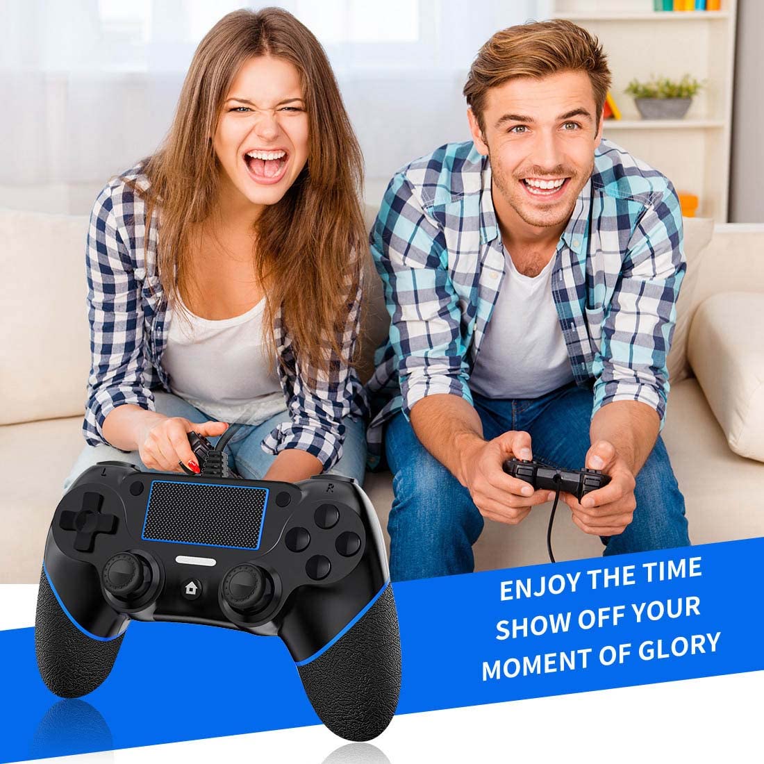 DIANVEN Wired PS4 Controller - Dual Vibration, Motion Motors, PC Compatible, Black, Medium Size