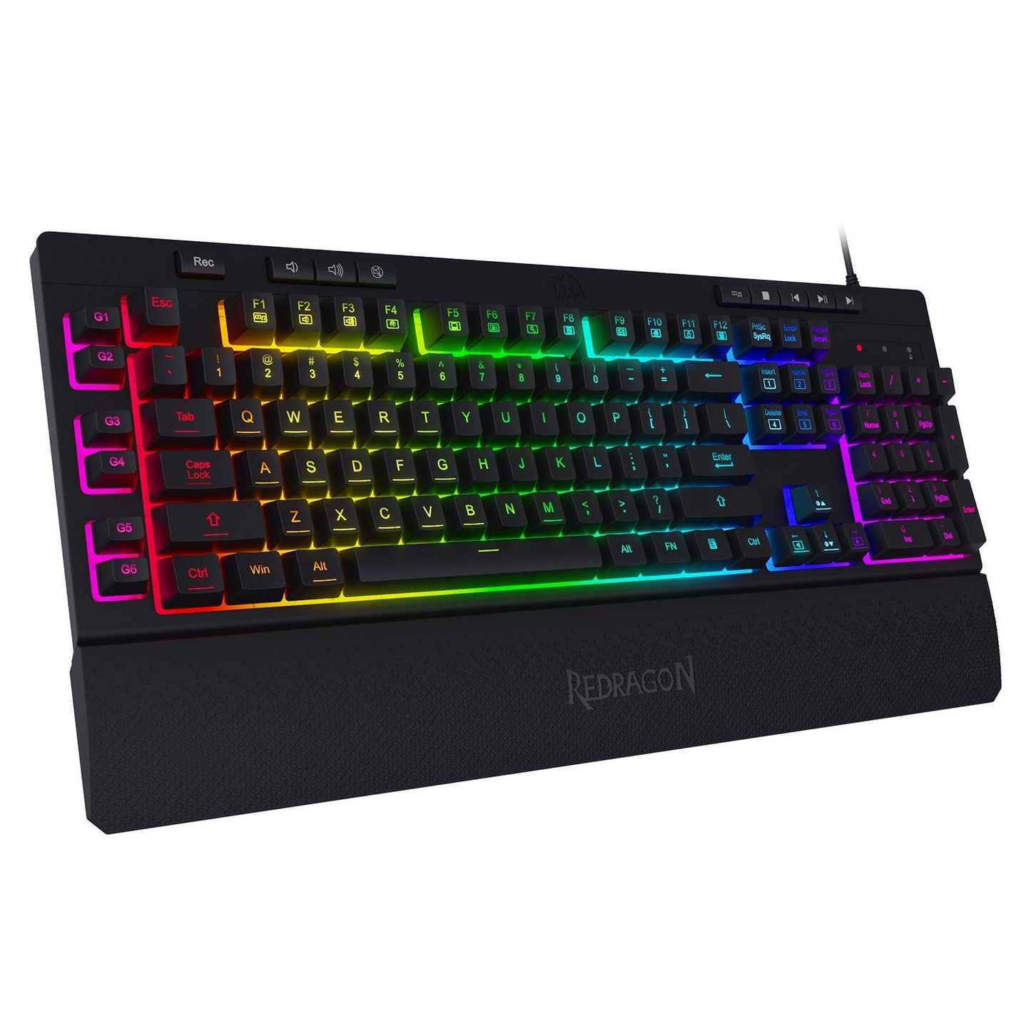 Redragon K512 Shiva RGB Backlit Membrane Gaming Keyboard with Multimedia Keys  Linear Mechanical-Feel Switch  6 Extra On-Board Macro Keys  Dedicated Media Control  Detachable Wrist Rest