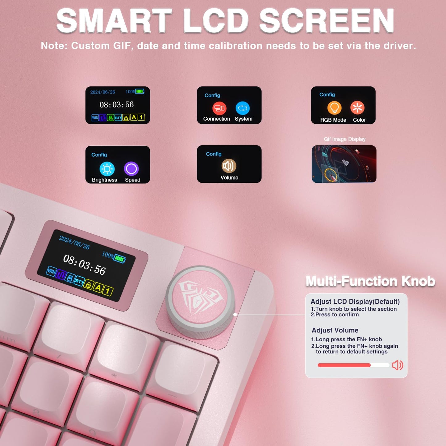 AULA S98 Pro Wireless Mechanical Keyboard - Hot Swappable, RGB Backlit, Side Printed Pink, 2.4GHz/USB-C/BT5.0, Pre-lubed Linear Switch