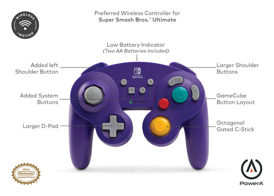 PowerA Wireless GameCube Style Controller for Nintendo Switch - Purple, Wireless Model