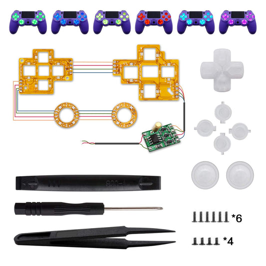 Eboxer 6 Color Luminated Thumbsticks D pad DTF LED Buttons Kit for PS4 Controller, Multi Colors Red/Green/Blue/Light Yellow//Cya