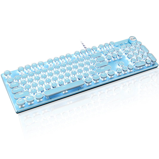 LexonElec Typewriter Style Retro Mechanical Gaming Keyboard  Vintage Steampunk with White LED Backlit  Wired 104-Key Blue Switch Cute Keyboard  Round Keycaps Knob Control for PC/Laptop/Mac (Blue)