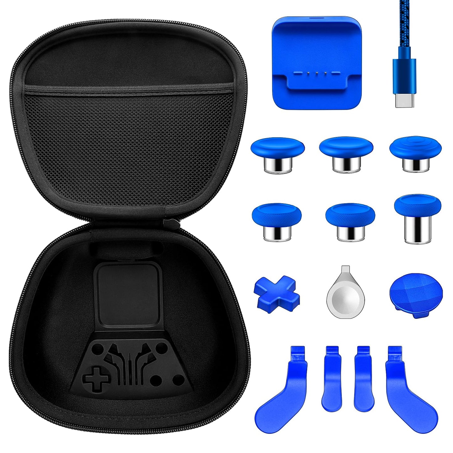 Vanpark Complete Component Pack for Xbox Elite Controller Series 2 Core Accessories Include 1 Carrying Case  1 Charging Dock&Cable  Metal 6 Joysticks  4 Paddles  2 D-Pads  1 Adjustment Tool(Blue)