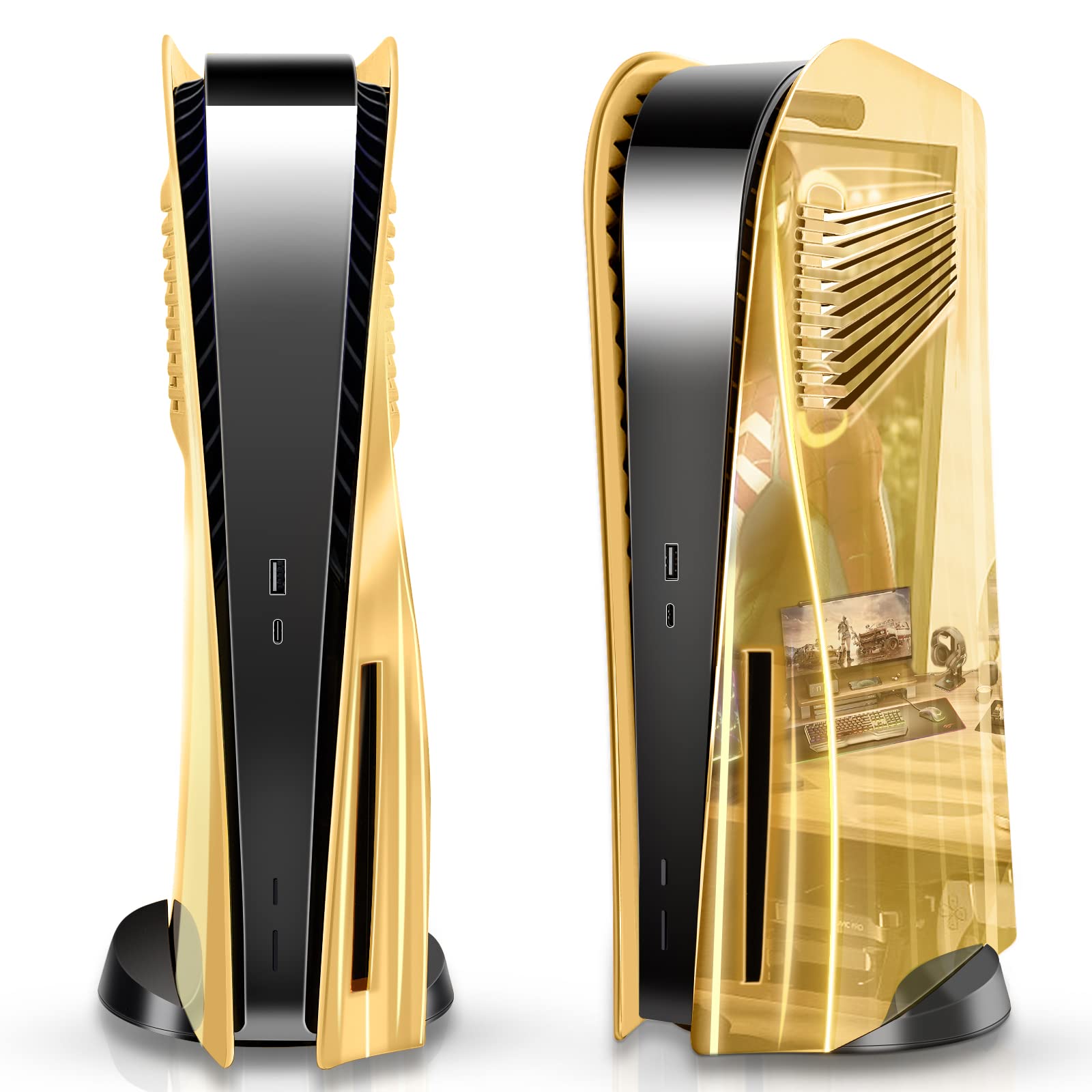 SIKEMAY PS5 Cover Plates for Playstation 5 Console Disc Edition  PS5 Accessories Face Plates Side Shell with Cooling Fan Vents  Hard Shockproof Protective Custom Dust Skin Covers Case (Plating Gold)