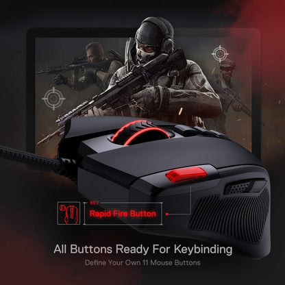 Redragon M612 Predator RGB Gaming Mouse - 8000 DPI, 11 Programmable Buttons, 5 Backlit Modes, Black