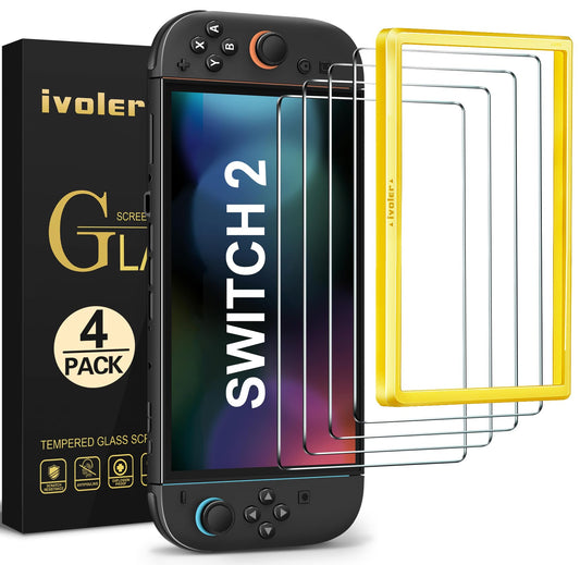 ivoler 4-Pack Tempered Glass Screen Protector Designed for Nintendo Switch 2 2025 [Easy Alignment Frame] 30s Installation  9H Hardness Transparent HD Clear  Anti-Scratch Updated Version 7.9