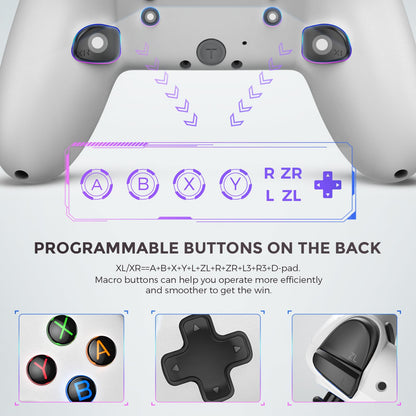 ECHTPower Switch Pro Controller - Wireless Gamepad with LED Light, Dual Vibration, Macro Buttons, Gyroscope - White, Model SP02