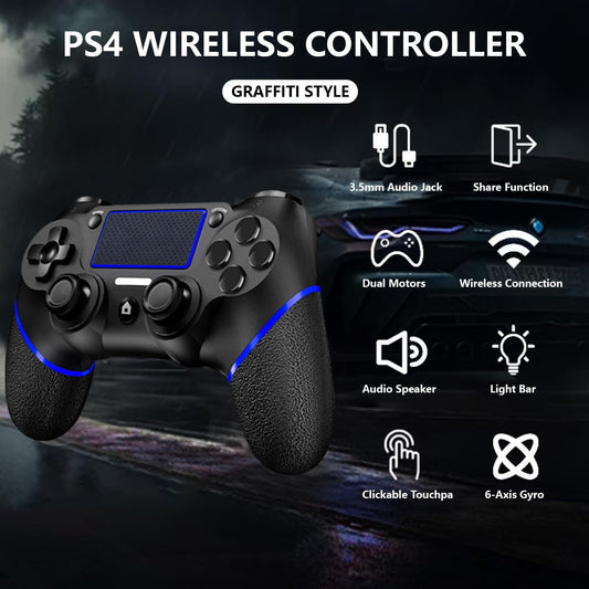 SZDILONG Wireless Controller for PS4/Pro/Slim/PC, Blue Black, Touchpad, Six-axis Motion Control, Charging Cable Included