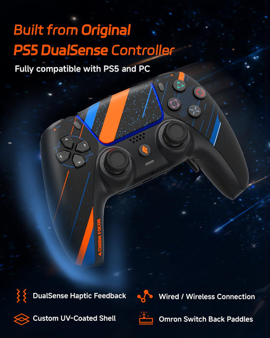 CHARM FOCUS PS5 Controller - Modified with 4 Remappable Paddles, Anti-Drift Joysticks, 2100mAh Battery, Ergonomic Grips, Black