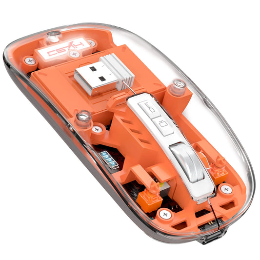 A.JAZZ T900 Mini Wireless Bluetooth Mouse - Rechargeable, Silent, Transparent Orange for PC/Mac/Laptop