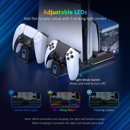 NexiGo PS5 Silent Cooling Stand with RGB LED, Dual Charging Station, Compatible with PS5 & Slim, White, Model 1526S WHT