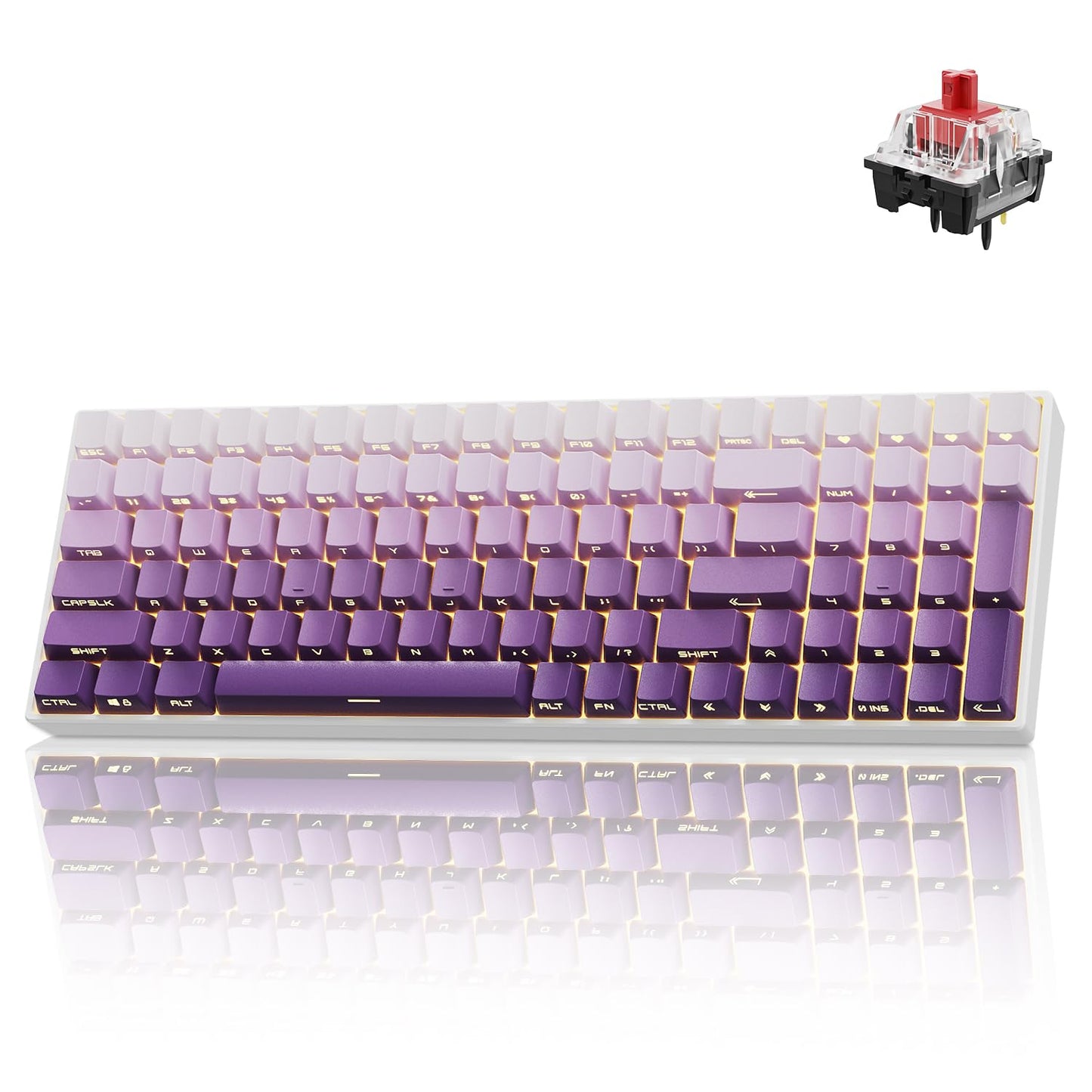 ZORNHER ZH100 Wireless Mechanical Keyboard 98% Purple Creamy Keyboard with Number Pad Full Size Gaming Keyboard Lighted Up PBT Dipped Keycaps KKT Red Switches