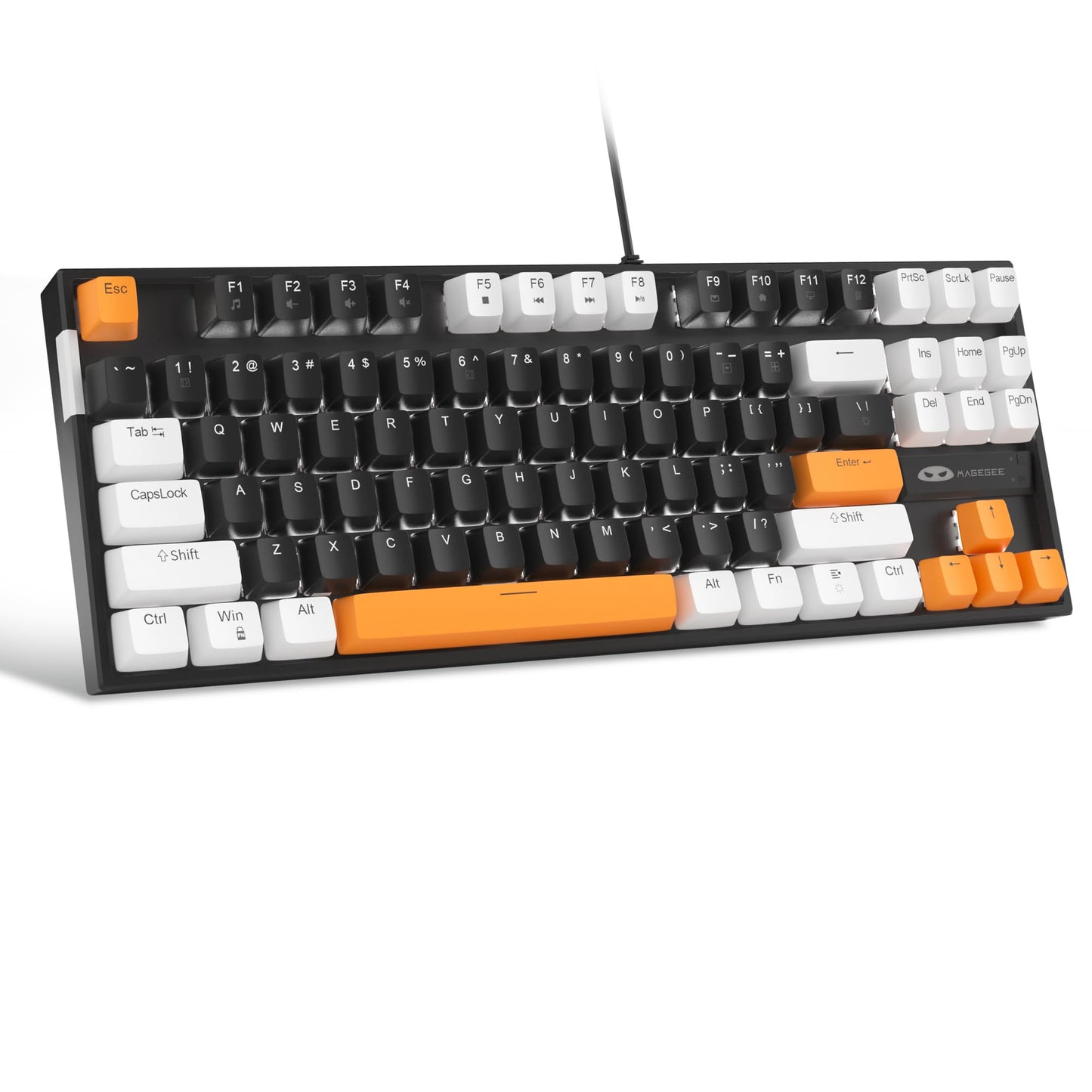 MageGee 75% Mechanical Gaming Keyboard, Brown Switch, LED White Backlit, TKL Wired, Compact Design, Black/White