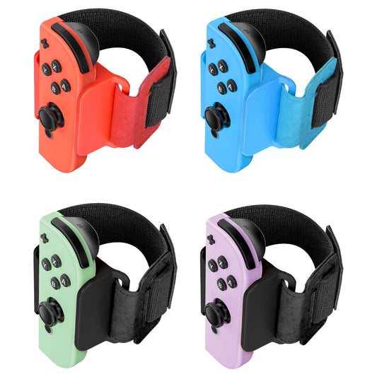 [4 Pack] Wristband for Just-Dance 2026 2025 2024 2023 Nintendo Switch/for Zumba Burn It Up  Band for Joy-Con Grip  Adjustable Wrist Strap for Adult Teens and Kids  Skin-Kindly (Black Black/Red Blue)