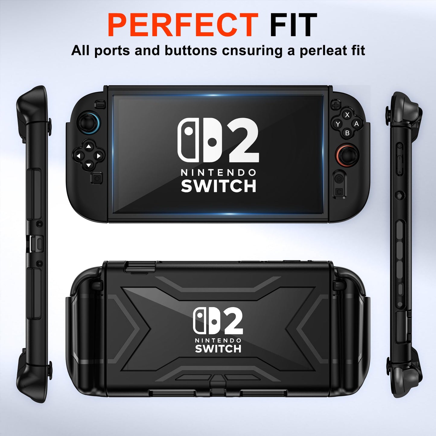 Kailfee Nintendo Switch 2 Case - Shockproof Cover with Built-in Screen & Touch Friendly - Black for Switch 2