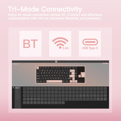 KEEBMONKEY Mechanical Keyboard - Rainy 75, Triple-Mode, RGB, 3500mAh, Violet Switch, Standard - Pink