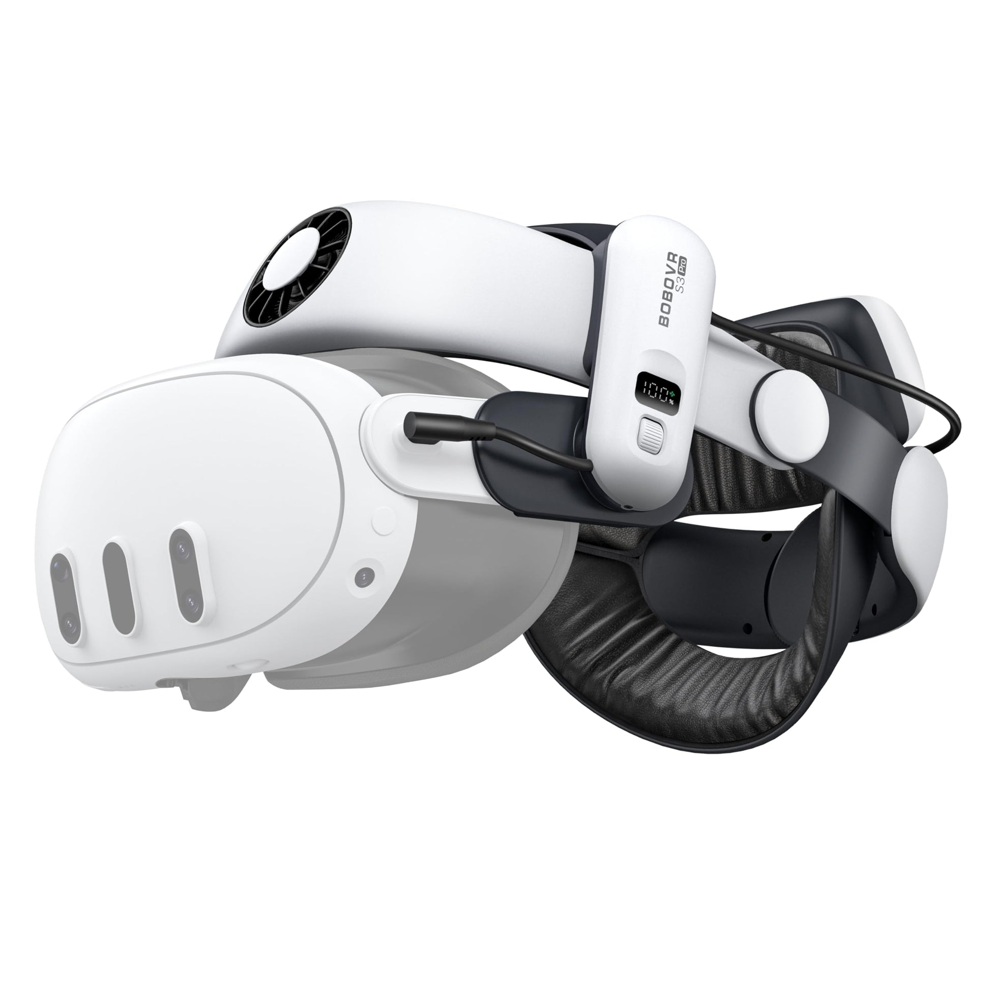 BOBOVR S3 Pro Battery Strap with Air Cooling & 10000mAh Hot-Swappable Battery for Meta Quest 3 - White