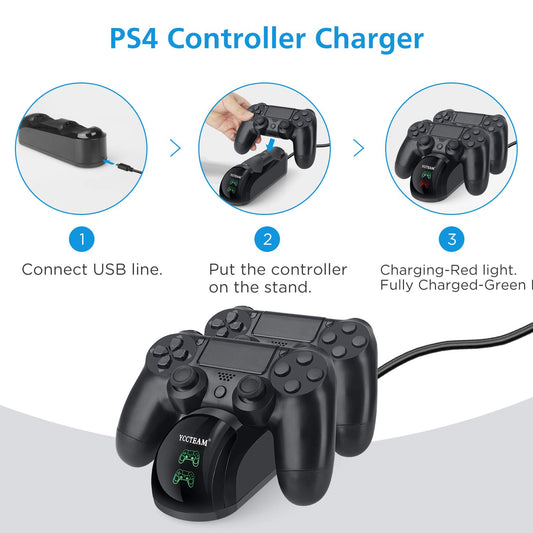 YAEYE PS4 Controller Charger Docking Station Stand - Fast Charging for PS4/PS4 Slim/PS4 Pro - Black