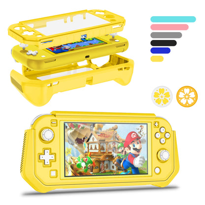 Kailfee Switch Lite Case - Yellow Protective Case with Hand Grip, TPU & PC Screen Protector, Includes 2 Thumb Grip Caps