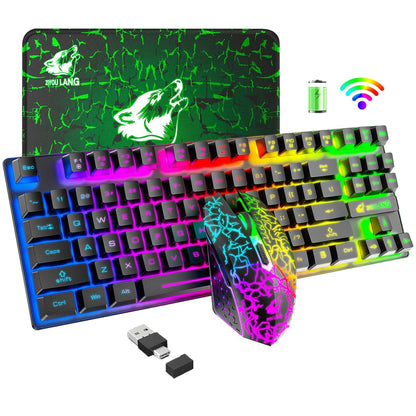 LexonElec Wireless Gaming Keyboard and Mouse Combo, RGB Backlit, Ergonomic Waterproof, Black, Rechargeable 3800mAh Battery, 87 Keys