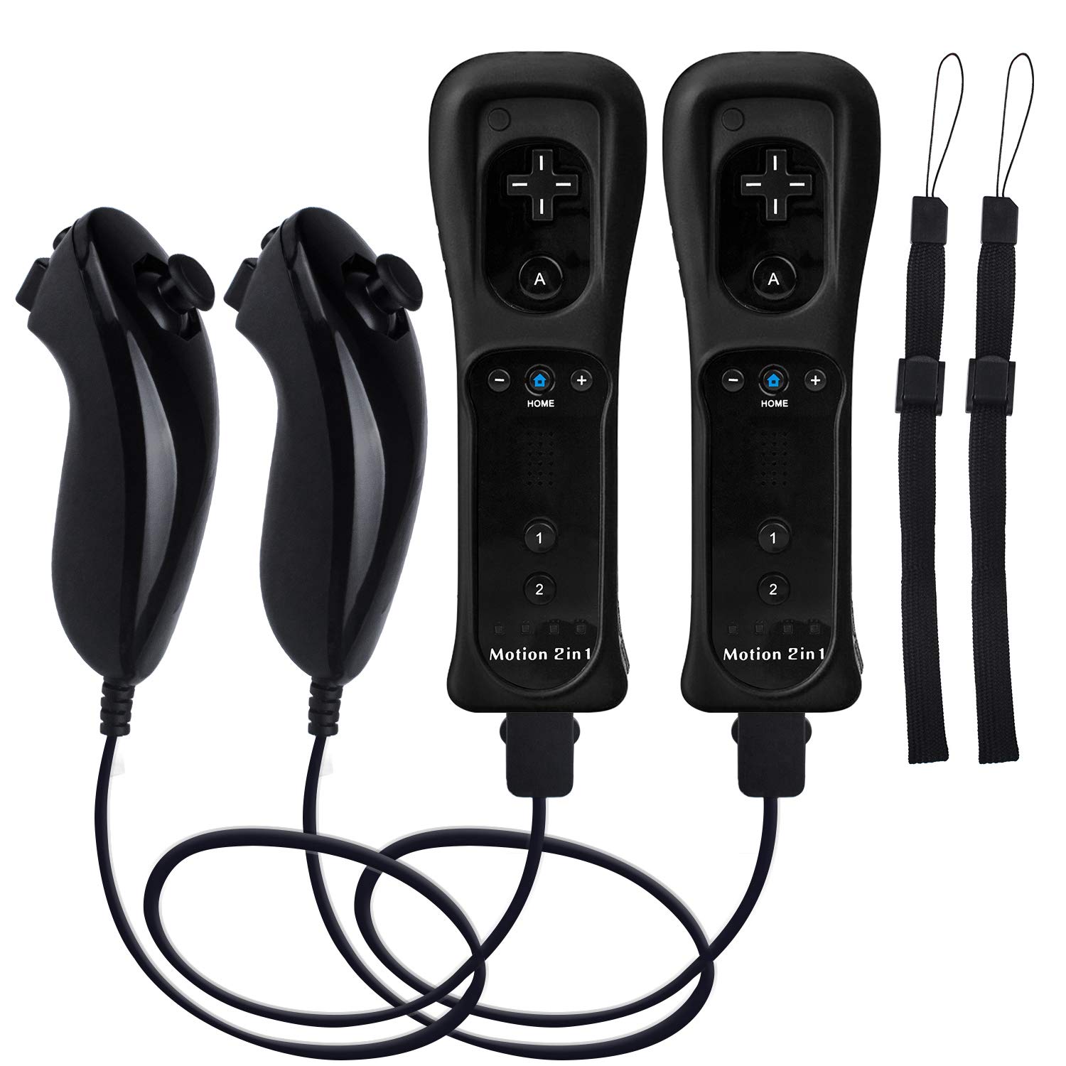 TechKen Wii Motion Plus Controllers 2-Pack with Nunchucks, Compatible ...