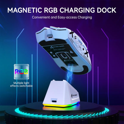 ATTACK SHARK X11 Lightweight Wireless Gaming Mouse - RGB Dock, 22K DPI, Tri-Mode, White with Anti-slip Sticker