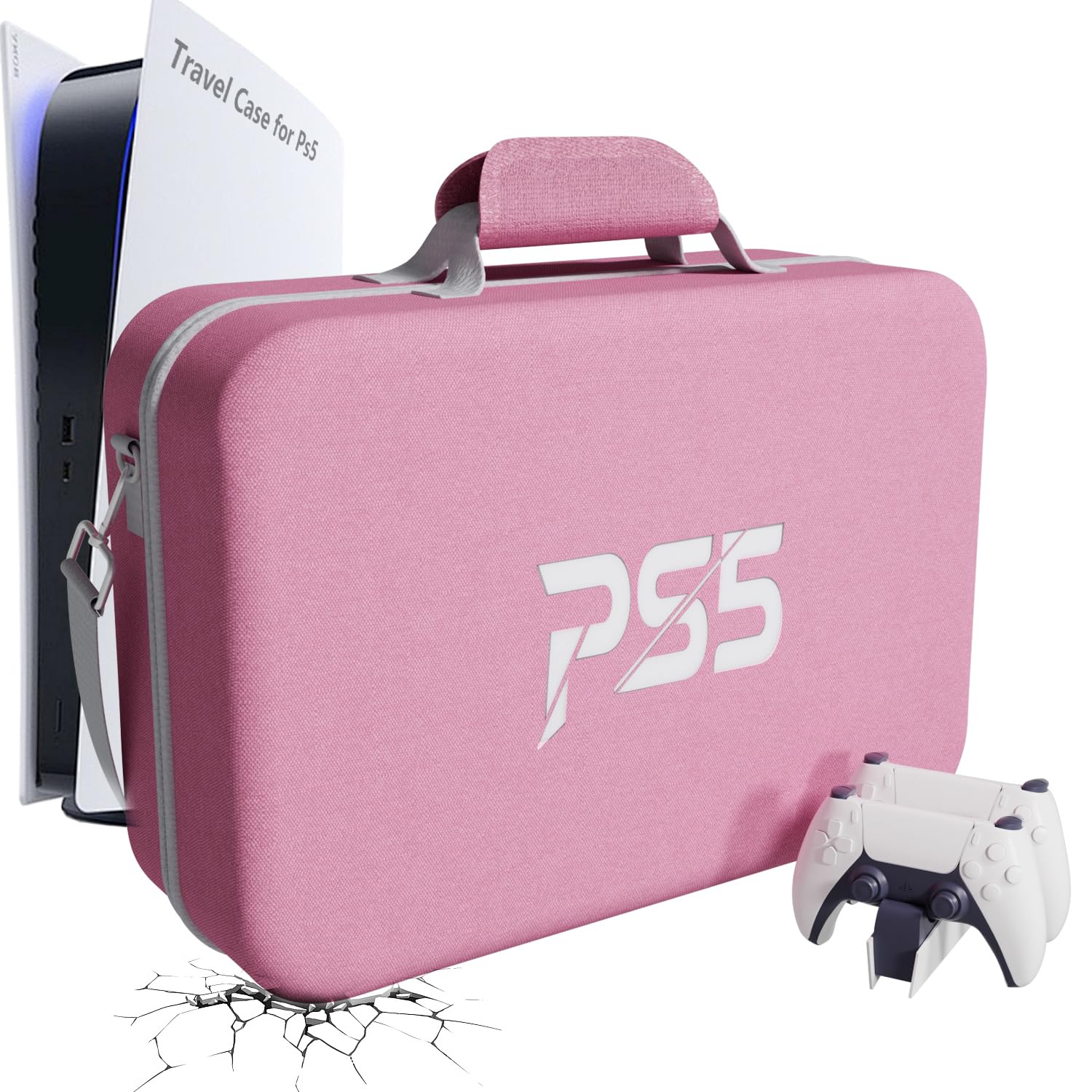 MOCADIA PS5 Travel Case - Hard Shell Carrying Bag for PS5 Console & Accessories - Pink
