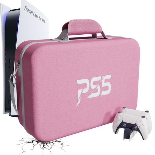 MOCADIA PS5 Travel Case - Hard Shell Carrying Bag for PS5 Console & Accessories - Pink