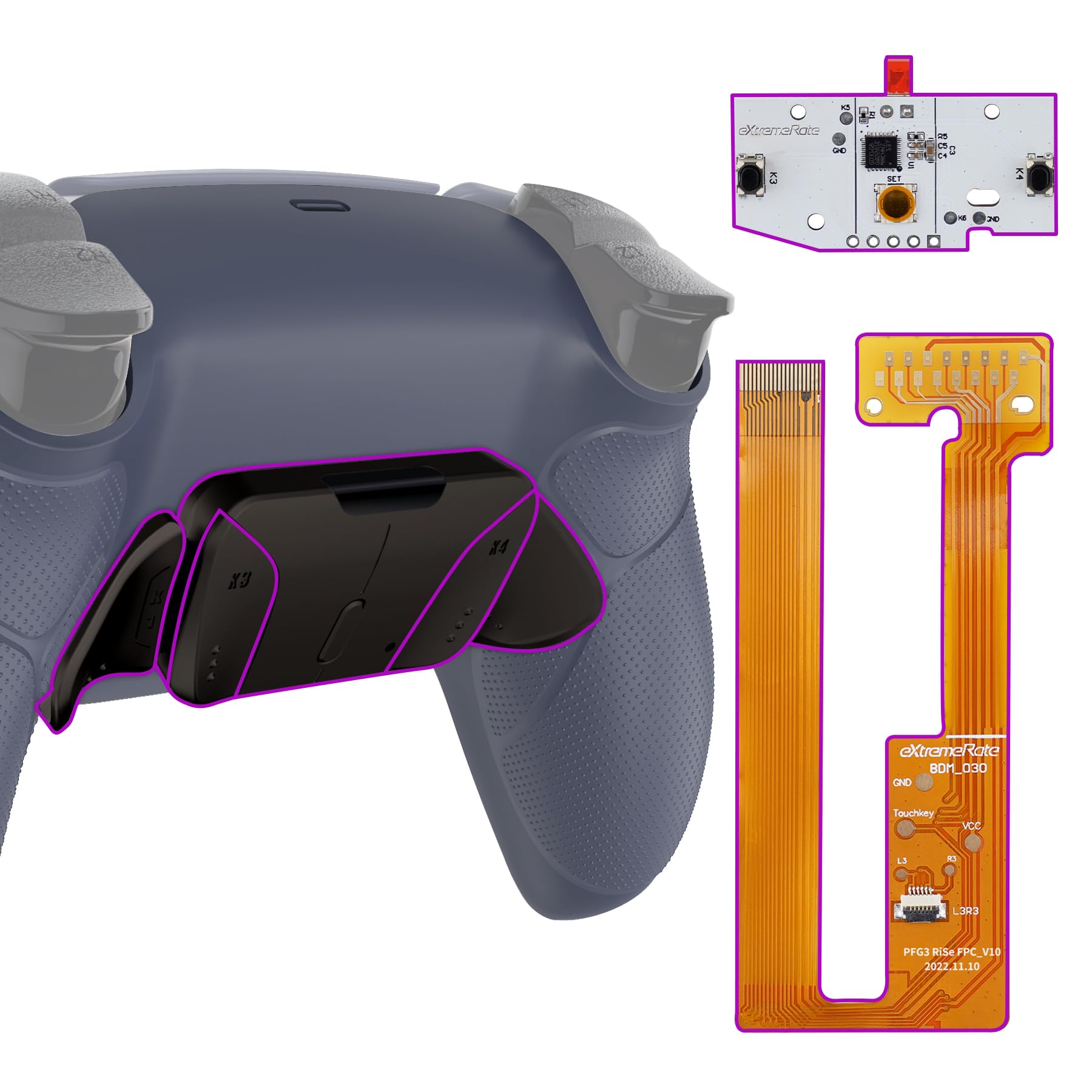 eXtremeRate Black Real Metal Buttons (RMB) Ver. RISE4 Remap Kit for PS5 Controller BDM-030 040 050  Sterling Silver Rubberized Redesigned Back Shell  Upgrade Board & 4 Back Buttons for PS5 Controller